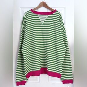 We The Free Green and Pink Striped Sweater